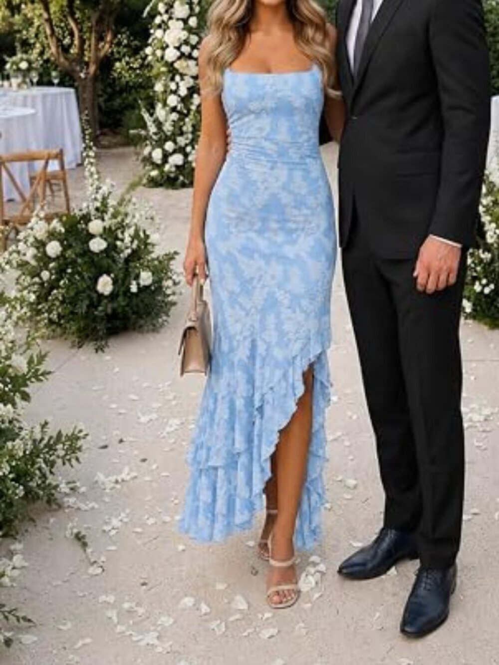 Women's Elegant Ruched Floral Maxi Wedding Guest Dress